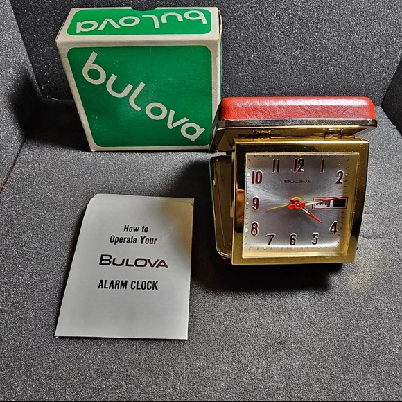 Vintage 1960's Bulova Travel Day & Date Alarm Clock Table Clock Mechanical Wind - Picture 1 of 12